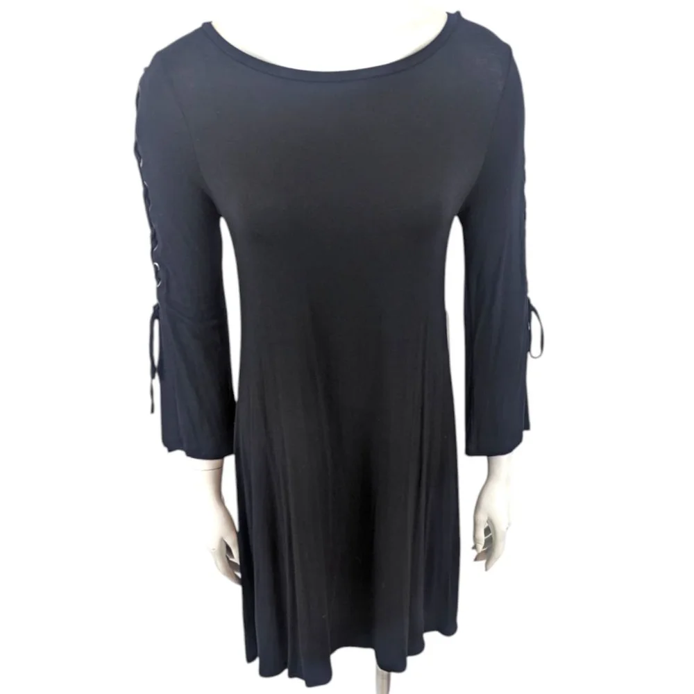 Express Long Sleeve Knit Dress NEW Women's Small Black Corset Tie Arm